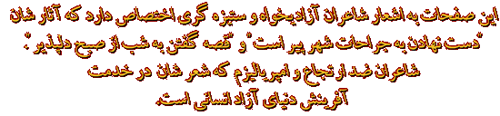 اين صفحات به اشعار شاعران آزاديخواه و ستيزه گري اختصاص دارد که آثار شان 'دست نهادن به جراحات شهر پير است' و 'قصه گفتن به شب از صبح دلپذير'. شاعراني که با ارتجاع و امپرياليزم ميرزمند و شعر شان در خدمت آفرينش دنياي آزاد انساني است